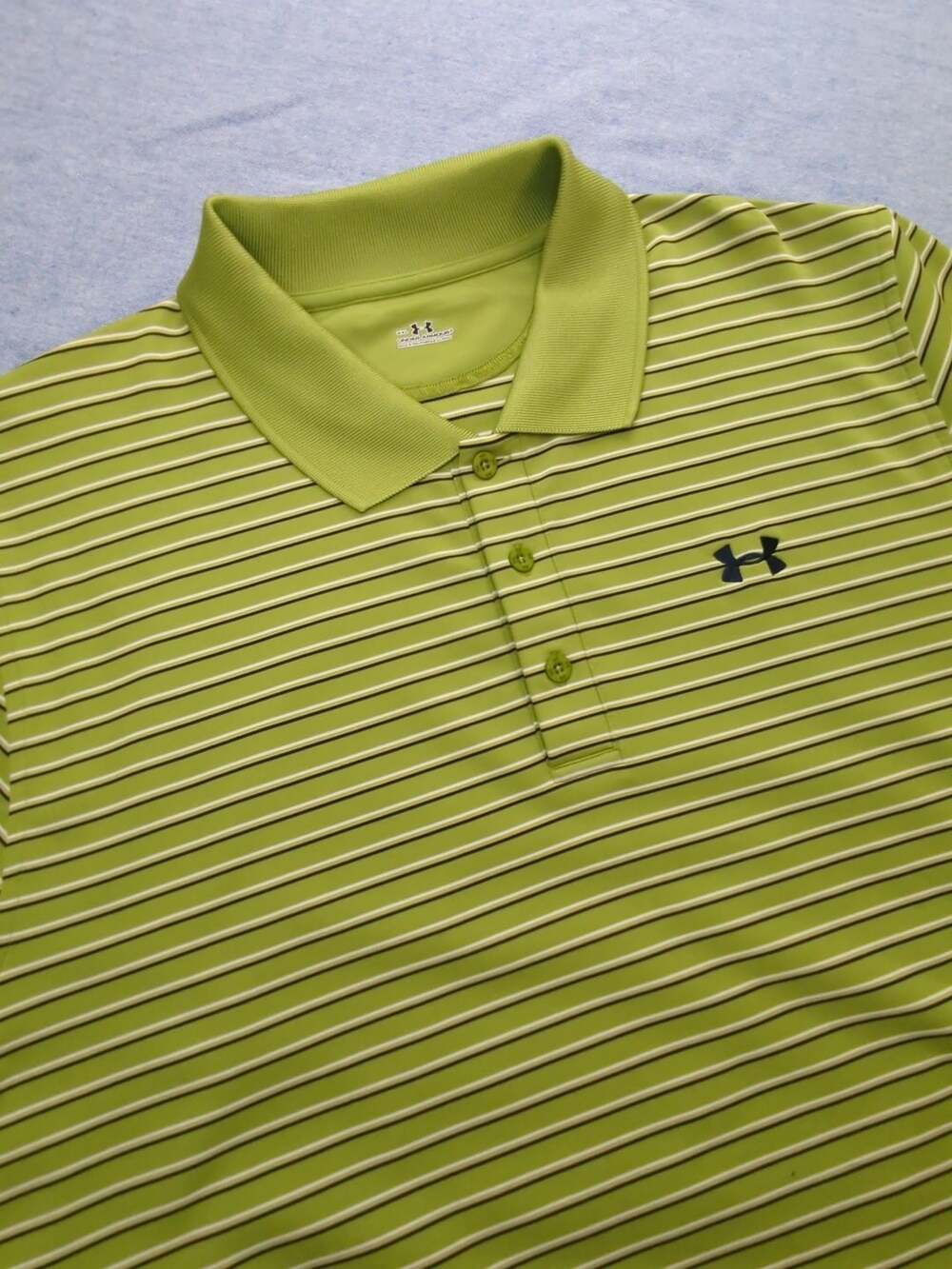 Under Armour Striped Polo Shirt Size XXL Green w/ 2 Small Snags #122
